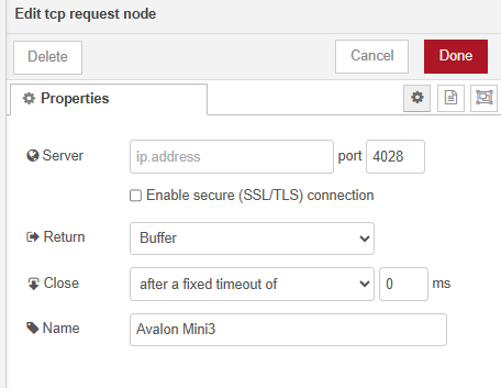 Node-RED TCP Request Node